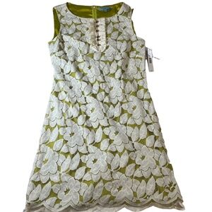 NWT Antonio Melani Ivory Floral Sleeveless Sheer Overlay Button Front Dress US 1